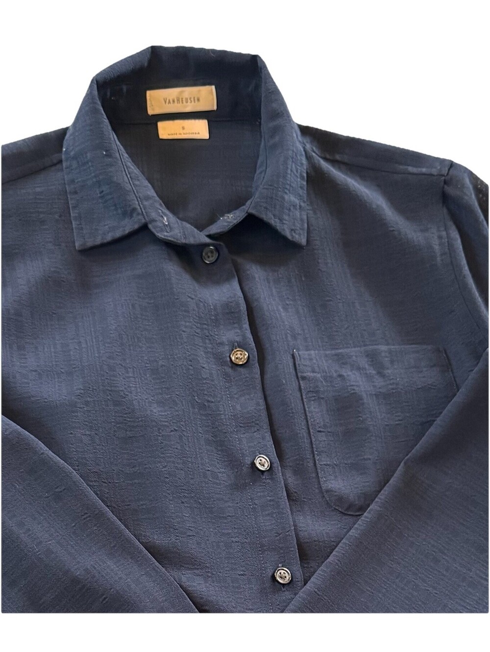 Van Heusen Semi Sheer Button up Blouse Womens Sz S Blue Elevated Classic